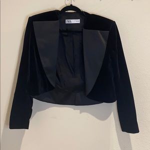 Velvet Tuxedo Crop Blazer